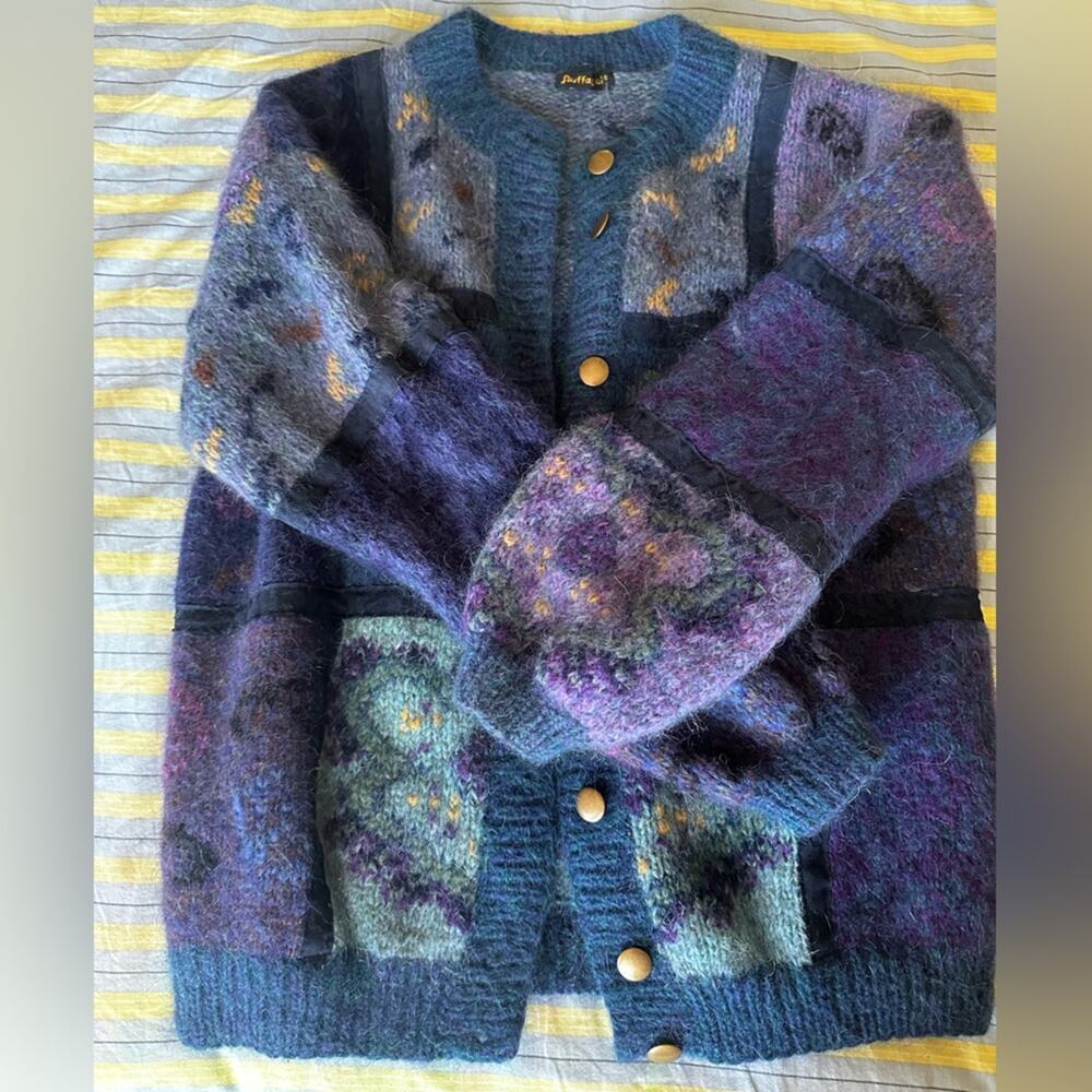 Multicolor Argentina Wool Patchwork Cardigan - Bl… - image 4